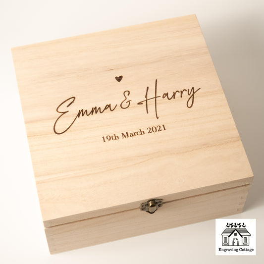 Wooden Keepsake Box For Couples, Boyfriend, Girlfriend, Wedding Gift Engraved Memory Memories Couples Present