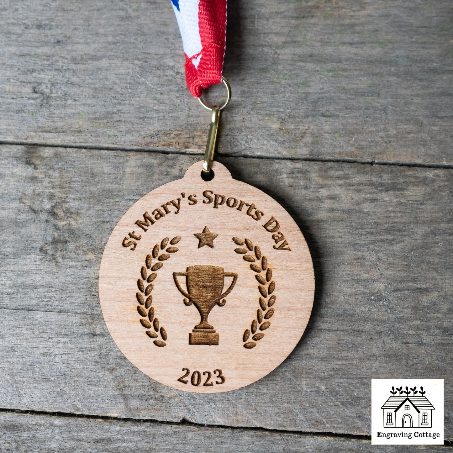 Wooden Sports Day / Running Event Medals 55mm Complete With Ribbon Eco No Waste Sustainable Awards & Medals