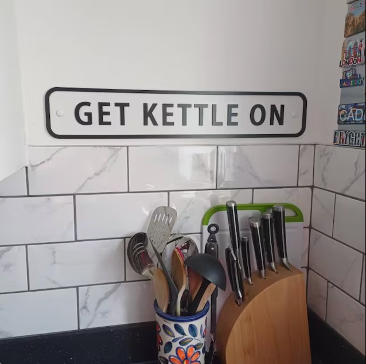 Get Kettle On Painted Wooden Sign Kitchen Decor Housewarming Gift Funny Yorkshire Slogan Slang Sign