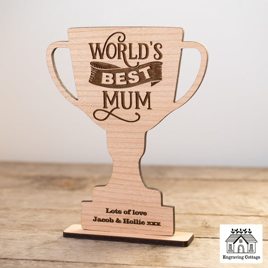 Worlds Best Mum Wooden Trophy Award Gift For Mum Birthday Mothers Day Funny Present
