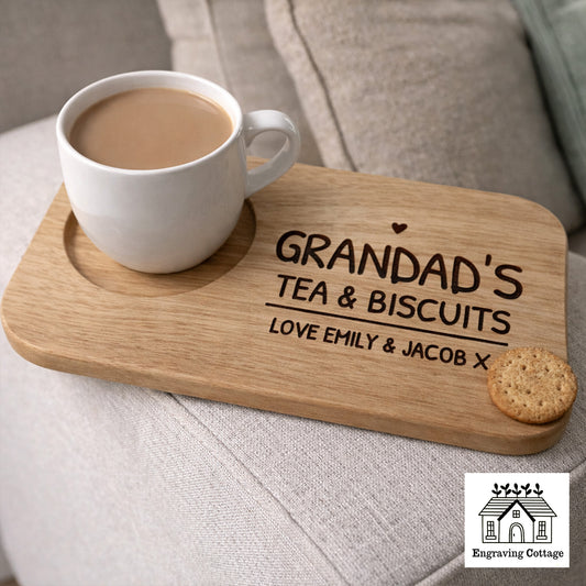 Personalised Grandad Tea & Biscuits Board | Wooden Coffee Tray Gift for Granddad | Fathers Day Gift / Present