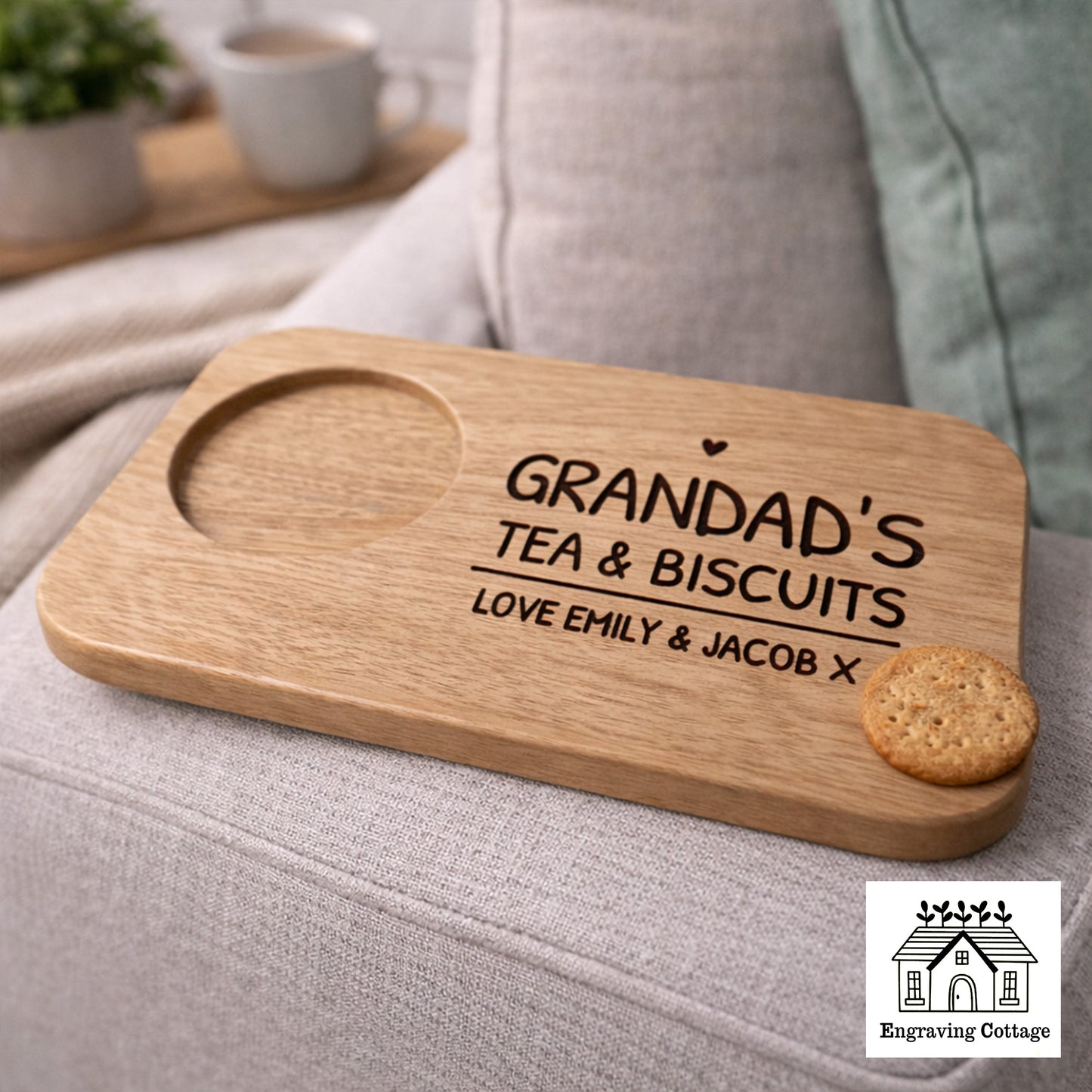 Personalised Grandad Tea & Biscuits Board | Wooden Coffee Tray Gift for Granddad | Fathers Day Gift / Present