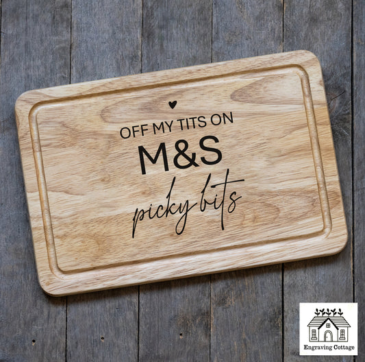 Wooden Chopping Board M&S Picky Bits Funny Gift, Cheese Board, Charcuterie Board For Girlfriend, Boyfriend, Friend, Christmas Foodie Present
