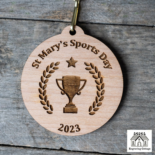 Wooden Sports Day / Running Event Medals 55mm Complete With Ribbon Eco No Waste Sustainable Awards & Medals
