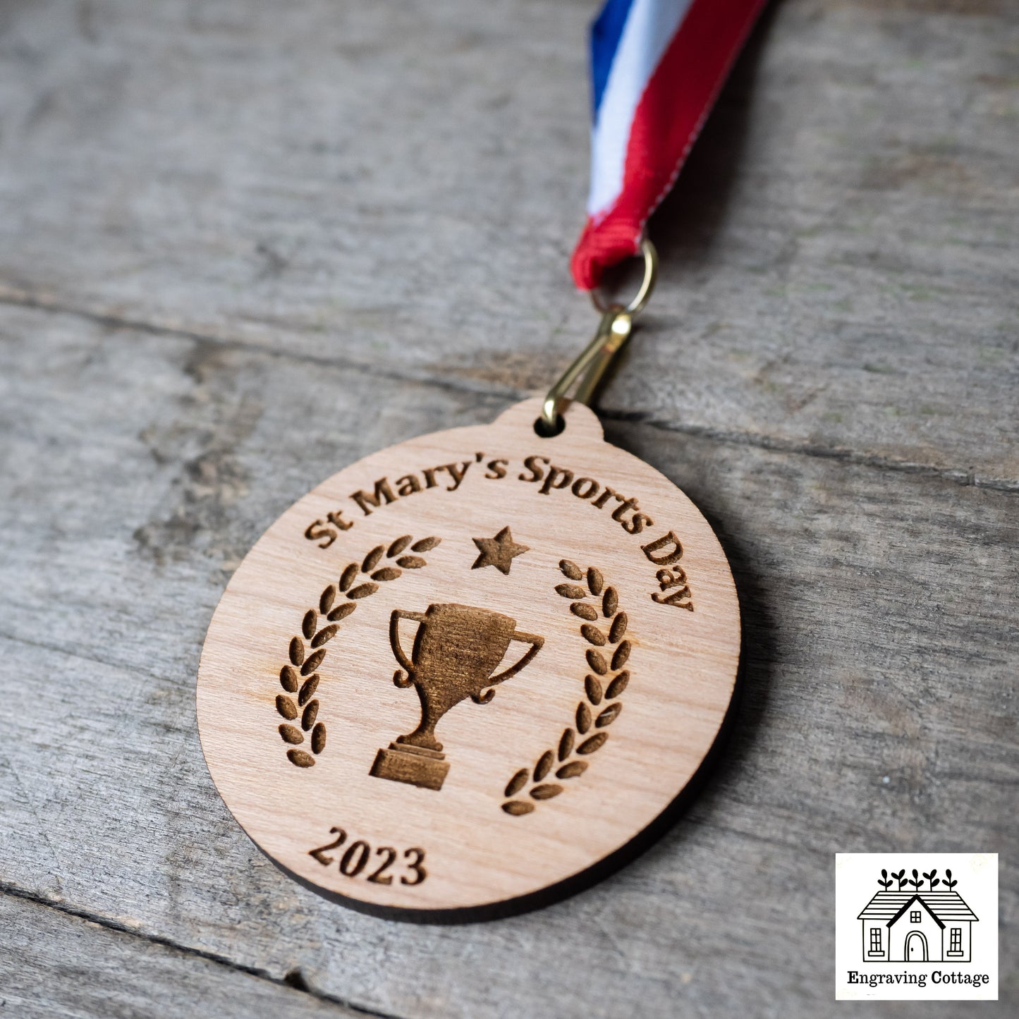 Wooden Sports Day / Running Event Medals 55mm Complete With Ribbon Eco No Waste Sustainable Awards & Medals