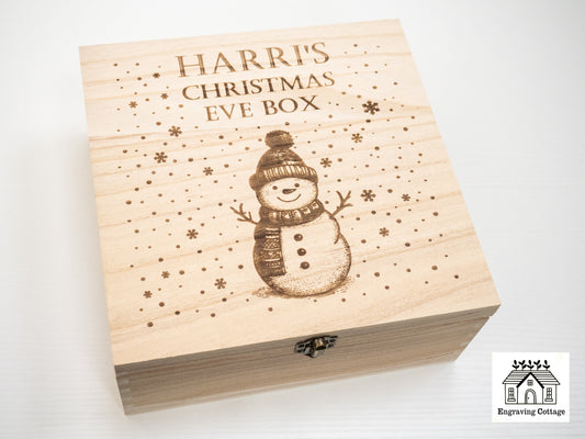 Luxury Engraved Christmas Eve Box Children's Gift Ready To Fill Stocking Filler With Snowman Design