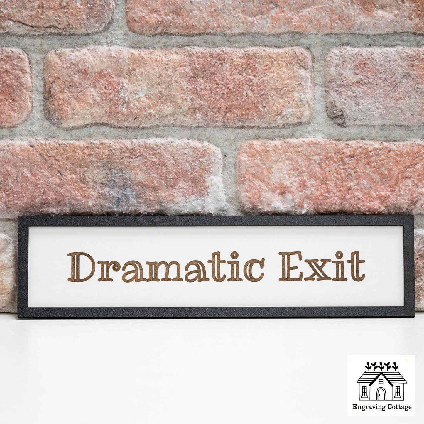 Dramatic Exit Wooden Engraved Framed Sign Entryway Hallway Door Sign Painted Black Wood Frame