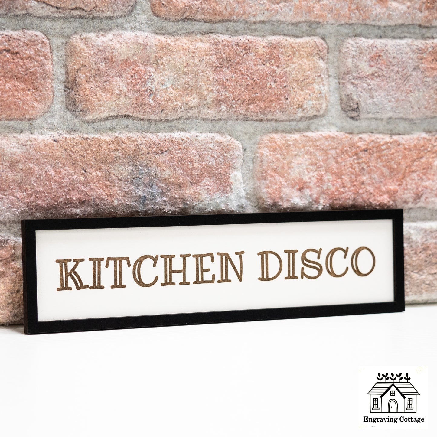 Kitchen Disco Wooden Engraved Framed Kitchen Sign Painted Black Wood Frame House Warming Funny Gift