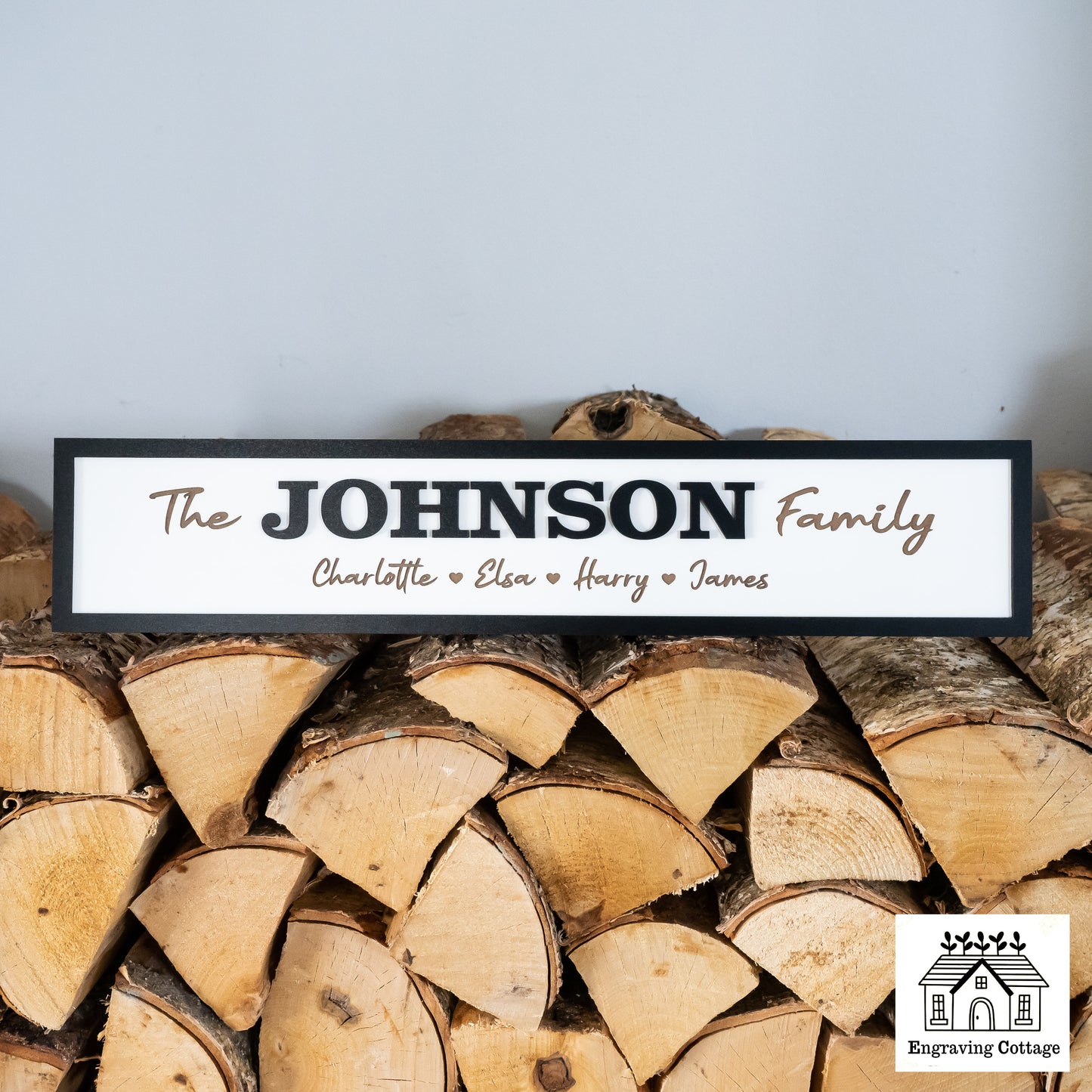 Large Wooden 3D Family Sign For Home Family Last Name Sign Gift White Wood Finish With Black Frame Farm House Style Sign