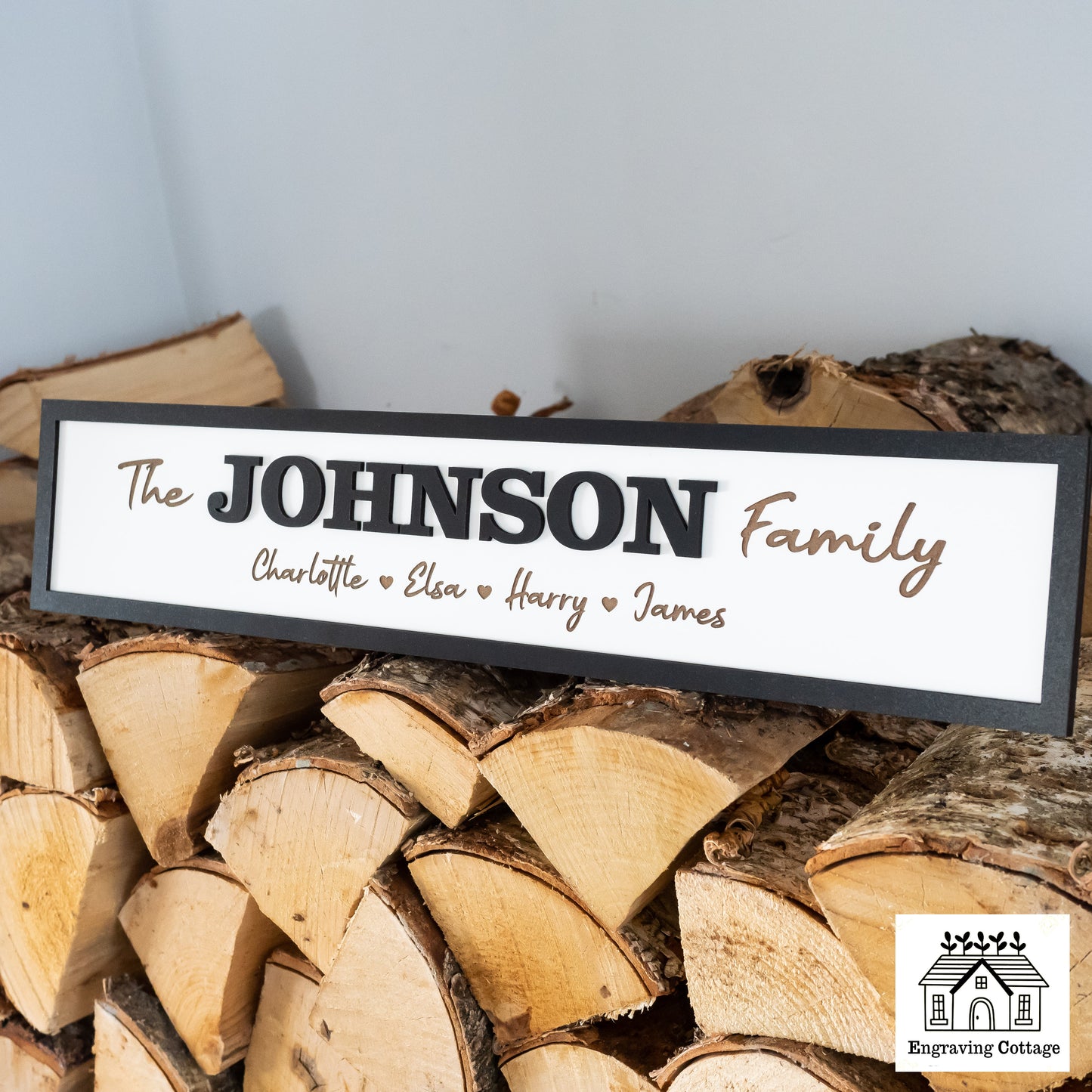 Large Wooden 3D Family Sign For Home Family Last Name Sign Gift White Wood Finish With Black Frame Farm House Style Sign