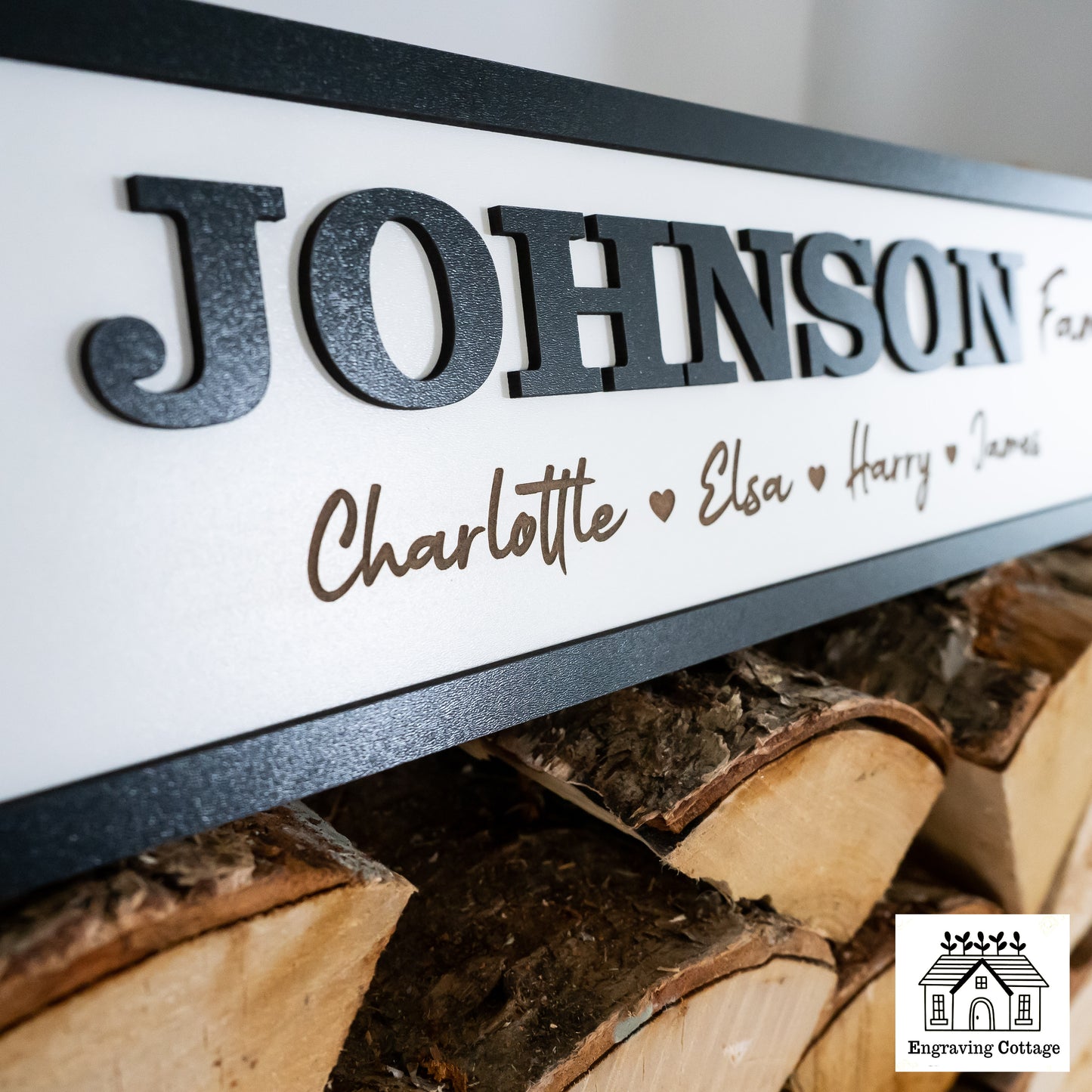 Large Wooden 3D Family Sign For Home Family Last Name Sign Gift White Wood Finish With Black Frame Farm House Style Sign