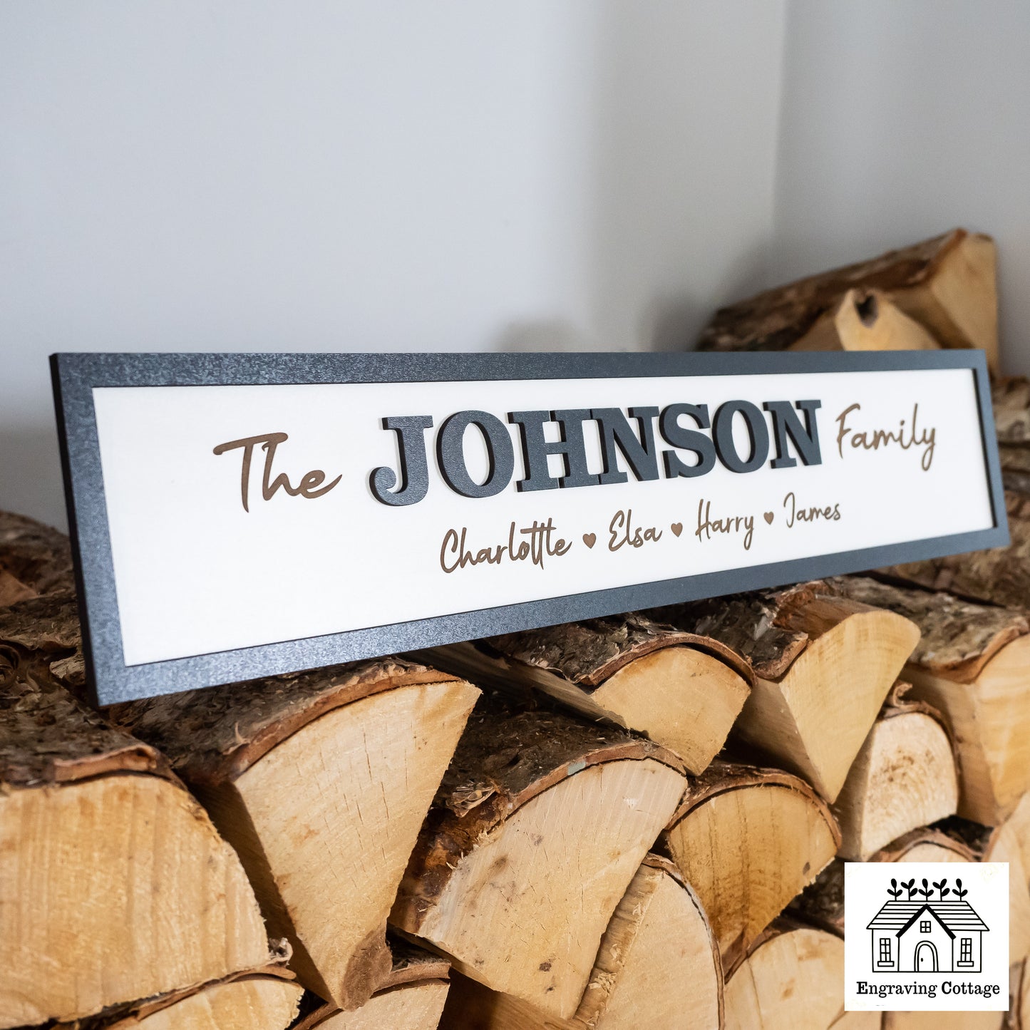 Large Wooden 3D Family Sign For Home Family Last Name Sign Gift White Wood Finish With Black Frame Farm House Style Sign