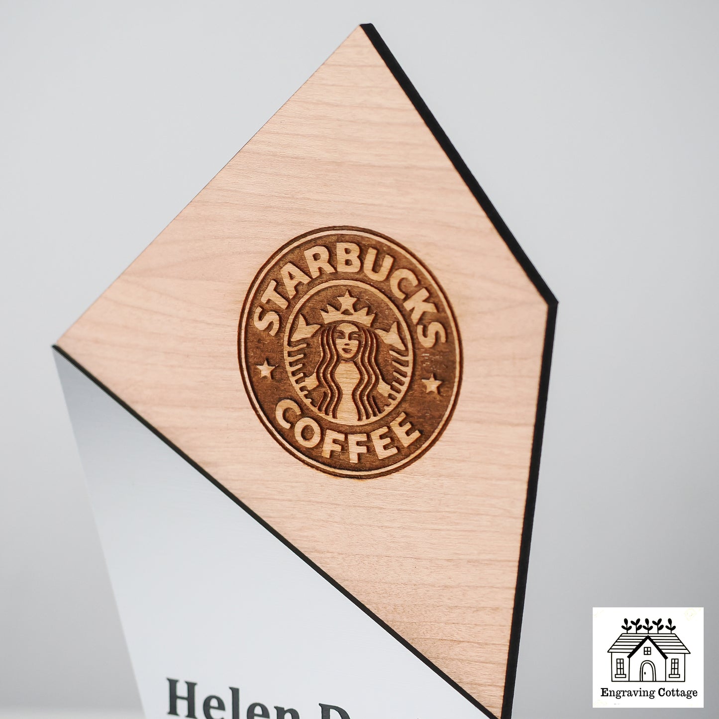 150mm Wooden Trophy Award With Logo & Wording For Schools, Football, Dance, Corporate